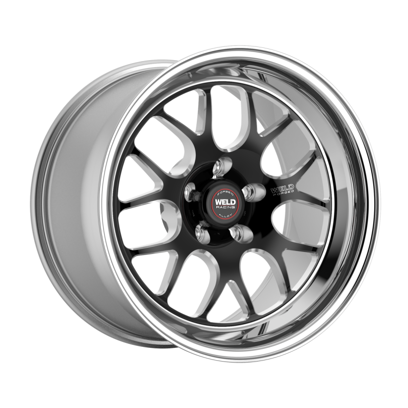 Weld S77 forged wheels with 15x10 inch size, black center, polished shell, 5x120.65 bolt pattern, non-BL wheel design.
