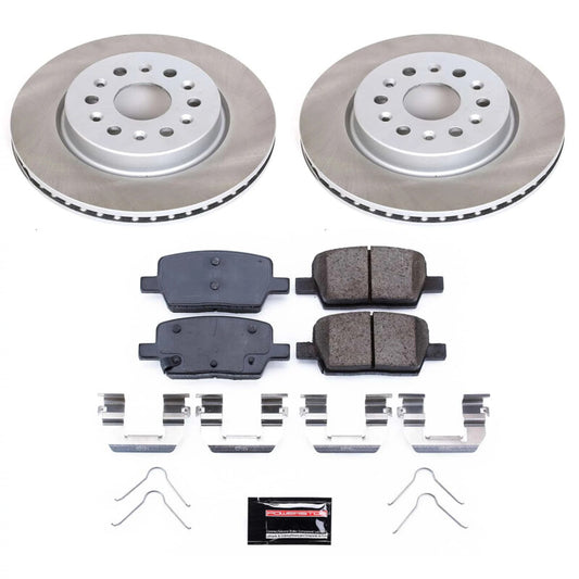PowerStop rear semi-coated rotor kit for 2017-2020 GMC Acadia, performance brake kit with durable semi-coated rotors.