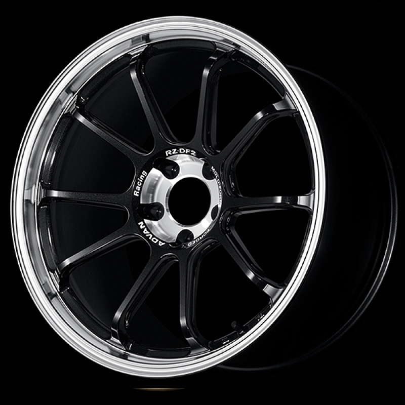 Advan RZ-DF2 forged wheels, 19x10.5 inches, racing titanium black finish, diamond cut surface, 5x114.3 bolt pattern, +30 offset
