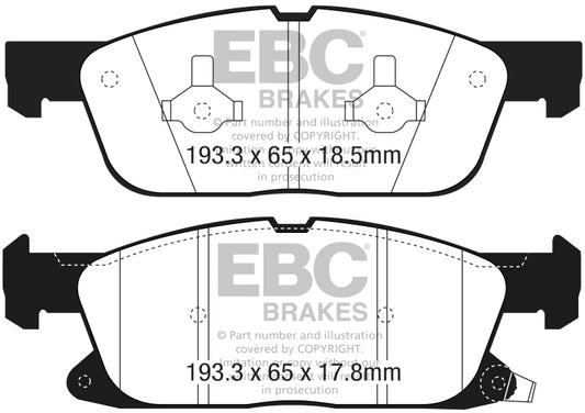 EBC Greenstuff front brake pads for Lincoln Continental 2016+ 2.7L Twin Turbo, performance brake pads with green friction material