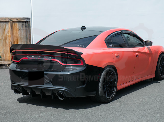 Dodge Charger SRT Hellcat Redeye style rear trunk wing spoiler in matte black, designed for 2015-2023 models.
