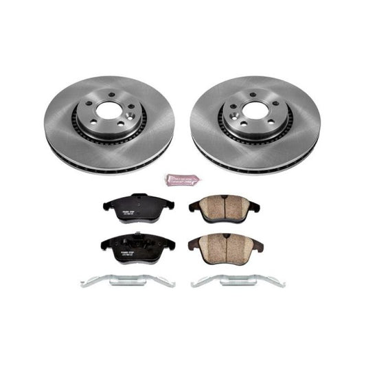 PowerStop OE brake kit for Land Rover LR2 front, includes brake rotors and pads, designed for improved stopping power.