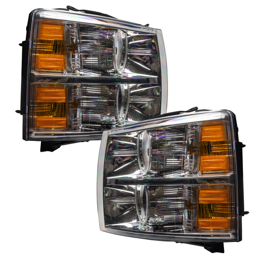 Oracle Lighting LED halo headlights for Chevrolet Silverado 2007-2013 with red halo rings, pre-assembled for easy installation.