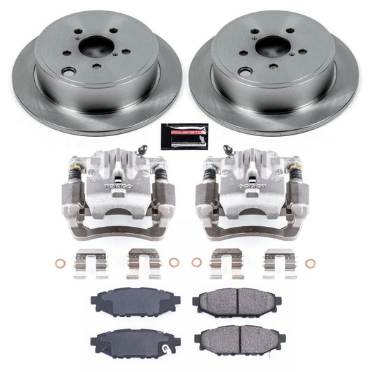 PowerStop OE rear brake kit with calipers for 2010-2014 Subaru Legacy, featuring durable brake components and hardware.