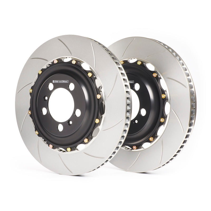 GiroDisc slotted rear brake rotors for 2016+ Chevrolet Camaro SS 1LE with 6 piston front calipers, performance automotive brake parts.