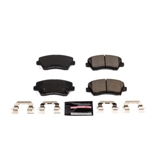 PowerStop Z23 Evolution Sport front brake pads with hardware for 2017 Hyundai Elantra GT, high-performance brake replacement.
