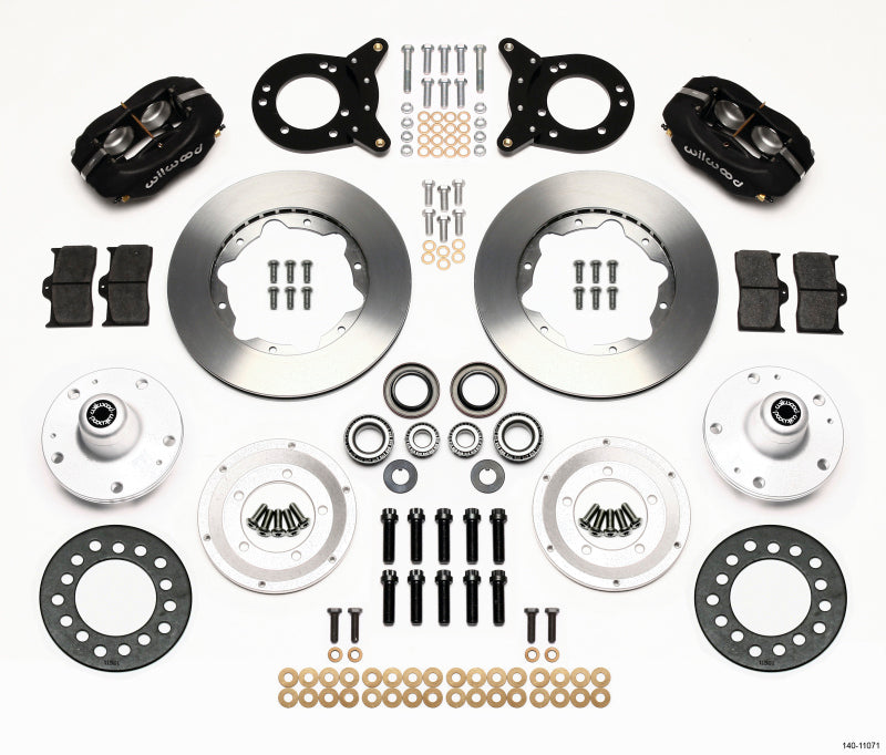 Wilwood Forged Dynalite front brake kit with 11-inch discs for 1965-1969 Mustang, includes disc and drum spindle components