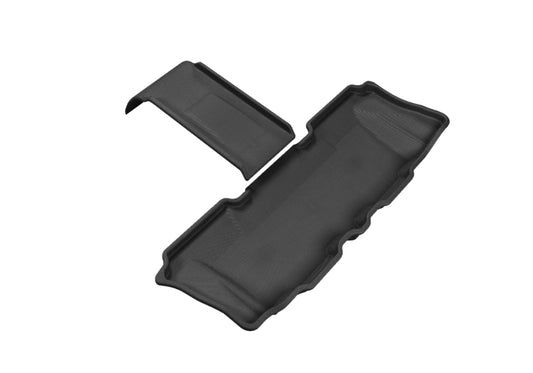 Black 3D MAXpider rubber floor mats for 2013-2019 Hyundai Santa Fe and Santa Fe XL third-row interior, durable and custom-fit.