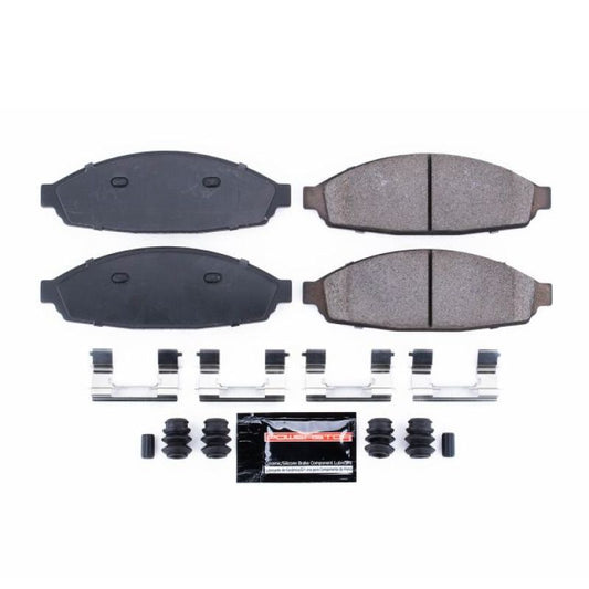 PowerStop Z23 Evolution Sport brake pads with hardware for front of 2003-2011 Ford Crown Victoria, performance brake replacement.