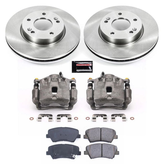 PowerStop OE front brake kit with calipers for 2011-2016 Hyundai Elantra, including brake rotors and calipers.