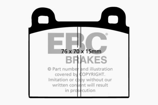EBC Ultimax2 front brake pads for Alfa Romeo 1750 1.75, OE type, showing the brake pad set with branding and metal backing plates.
