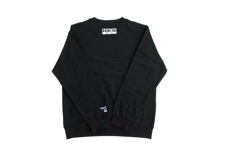 Black HKS pullover shirt with a crew neck and long sleeves, featuring subtle branding on the chest.