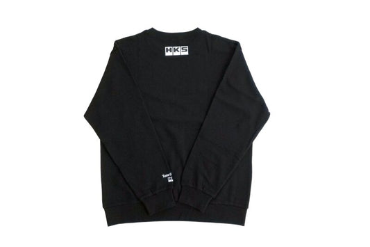 Black HKS pullover shirt with a crew neck and long sleeves, featuring subtle branding on the chest.
