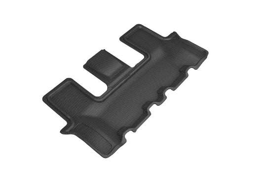 Black 3D MAXpider rubber floor mats for 2021 Kia Sorento 7-seat third row, showing textured surface and precise fit.