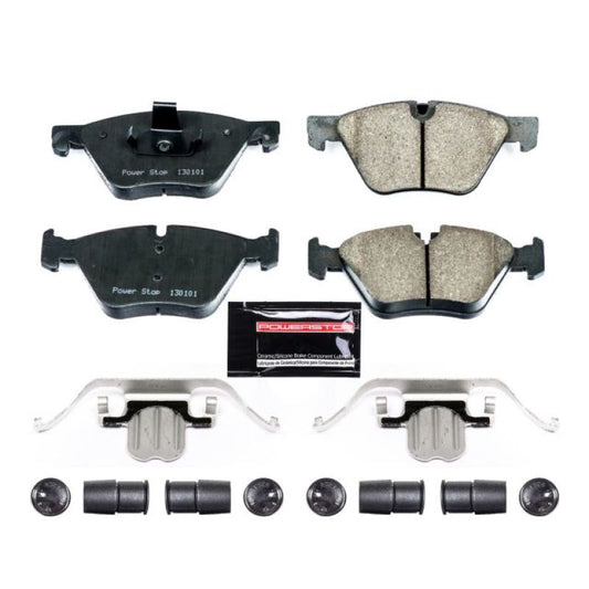 PowerStop Z23 Evolution Sport brake pads with hardware for BMW 528i 2011-2016 front, high-performance brake replacement.