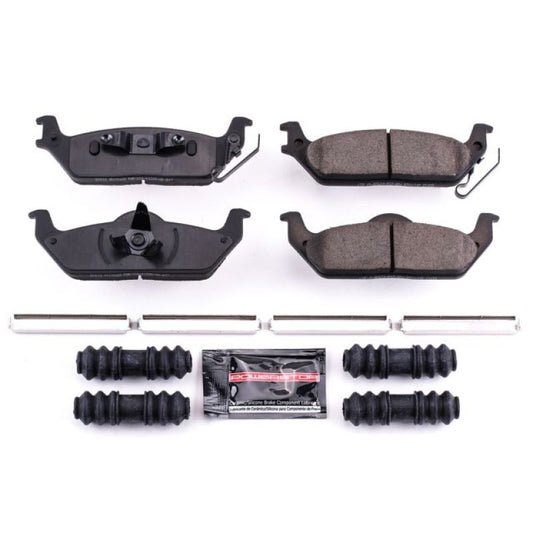 PowerStop Z23 Evolution Sport rear brake pads with hardware installed on a Ford F-150 pickup truck.