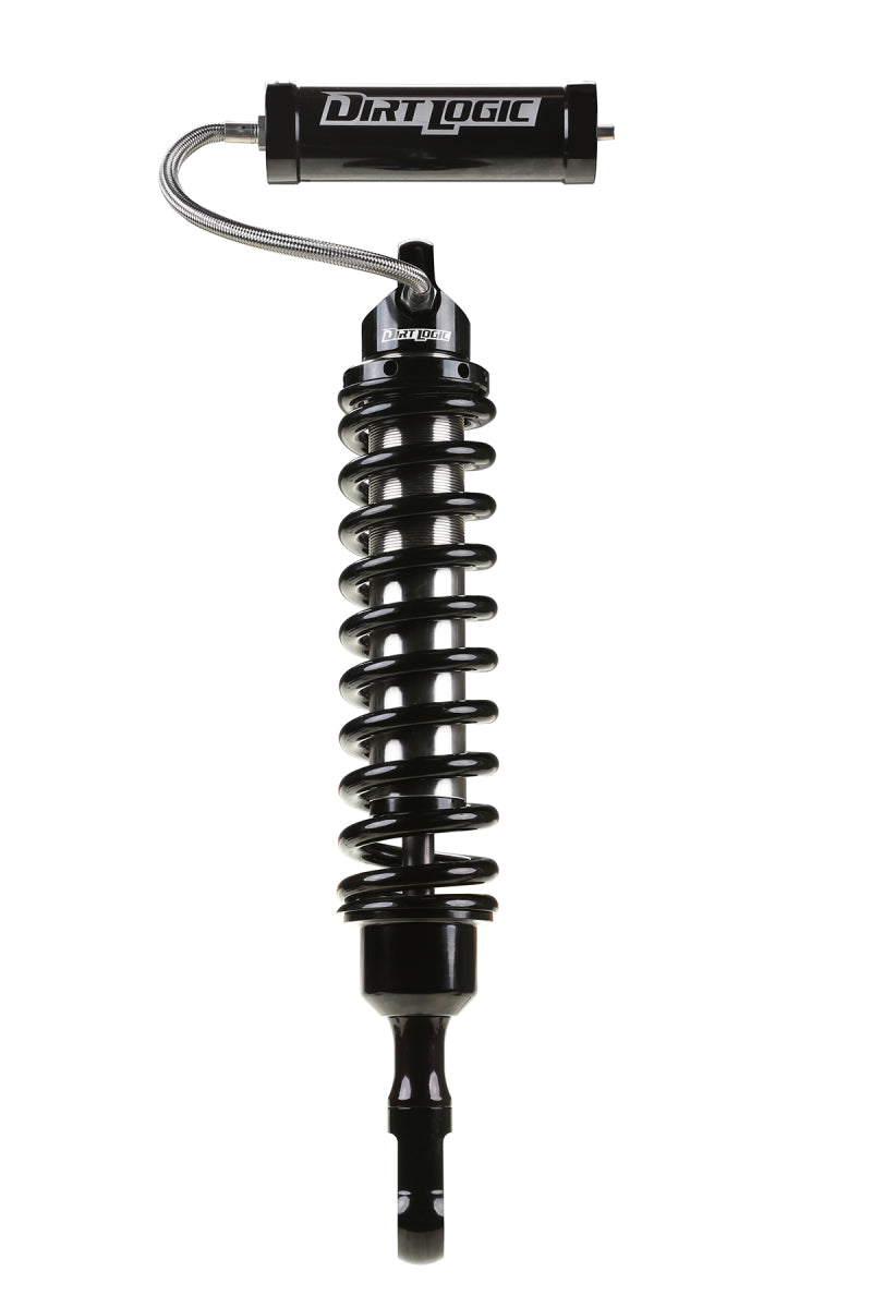 Pair of Fabtech Dirt Logic 2.5 reservoir coilovers for 2015-2018 Ford F150 4WD front suspension, showing coilover components and branding.