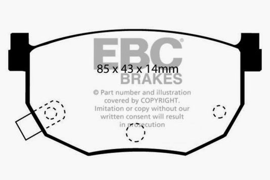EBC Ultimax2 rear brake pads for Hyundai Elantra 2.0, OE type, showcasing the brake pad set with metal backing plates.