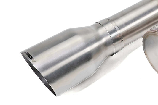 Perrin Performance 22-26 Subaru WRX single exit catback exhaust system installed on a car's rear view showing the exhaust tip.