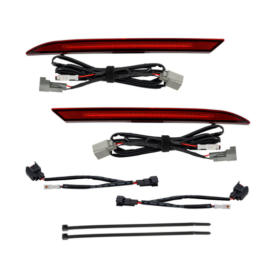 Pair of FORM Lighting Mustang LED rear reflectors with red light strips for 2018+ models, designed for improved visibility.