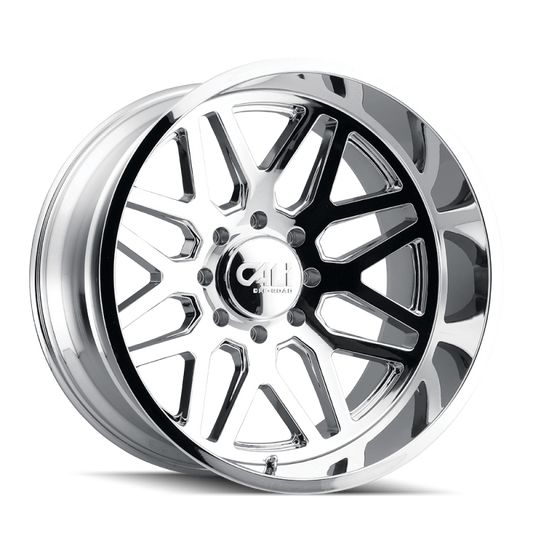 Cali Off-Road Invader 22x12 chrome cast wheel with -51mm offset, 6x139.7 bolt pattern, and 106.1mm hub for off-road vehicles