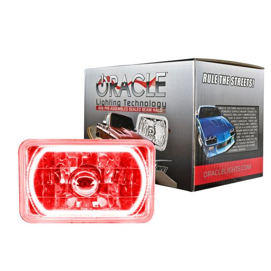 Oracle Lighting red halo sealed beam headlights 4x6 inch for vehicles, featuring pre-installed lights with vibrant red halo effect.