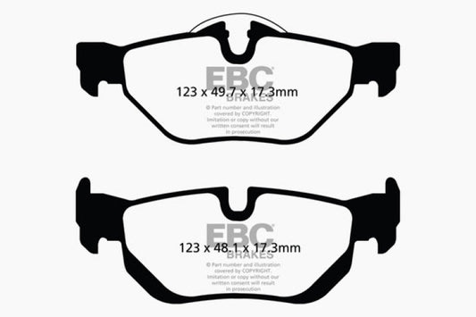 EBC Ultimax2 rear brake pads for BMW X1 2.0 Turbo 28i, OE quality, showing the brake pad set with metal backing plates.