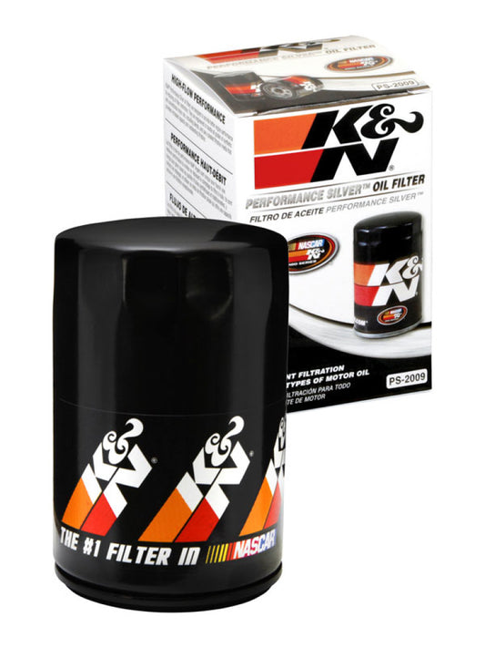 K&N Oil Filter for Ford, Lincoln, Mercury, Mazda, Chrysler, Dodge, Jeep, Jaguar, with 3-inch diameter and 5.063-inch height, brand logo visible