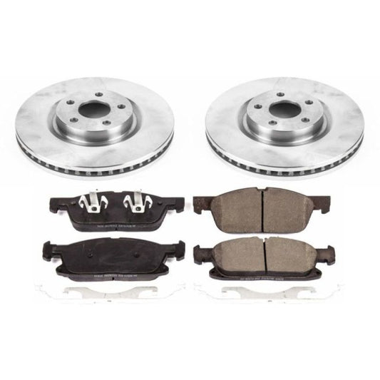 PowerStop OE front brake kit for Ford Edge 2015-2019 with brake rotors and pads, designed for reliable stopping performance.