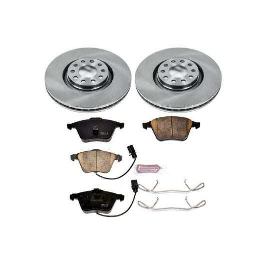 PowerStop OE brake kit for front of Audi A6 Quattro, includes brake rotors and pads, automotive braking system components.