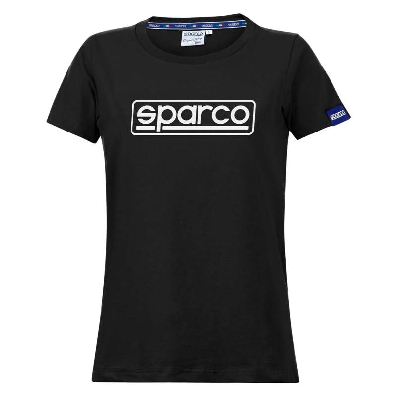 Black Sparco Lady Frame T-Shirt for women, featuring a small logo design, made of comfortable fabric.