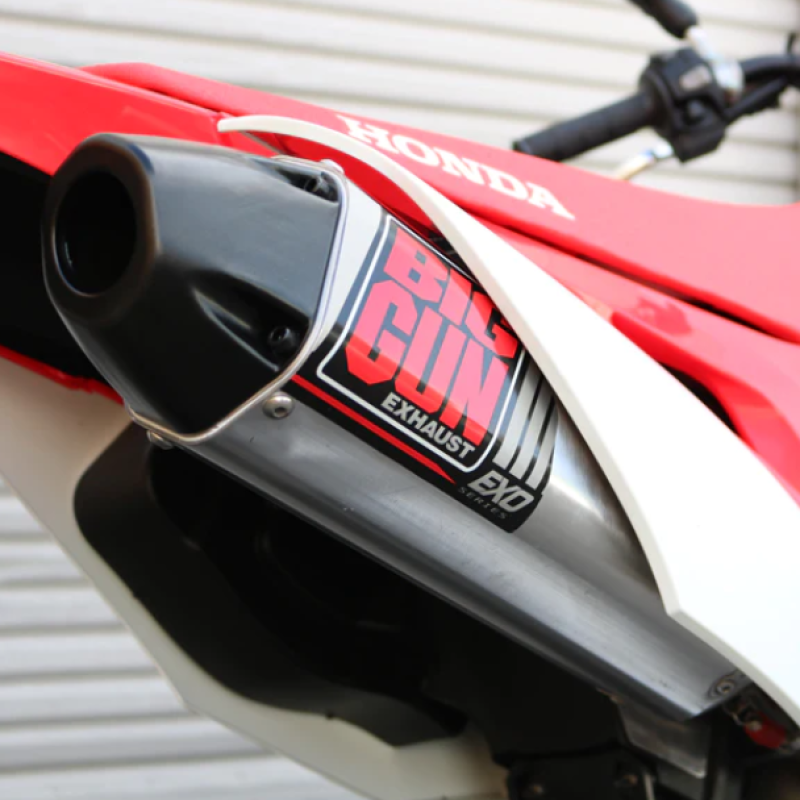 Big Gun Honda CRF 450R EXO aluminum full system exhaust for powersports motocross bikes, showing the sleek exhaust pipe and muffler.