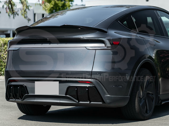 2025-Up Tesla Model Y | Fast Style Glossy Black Rear Bumper Finned Diffuser
