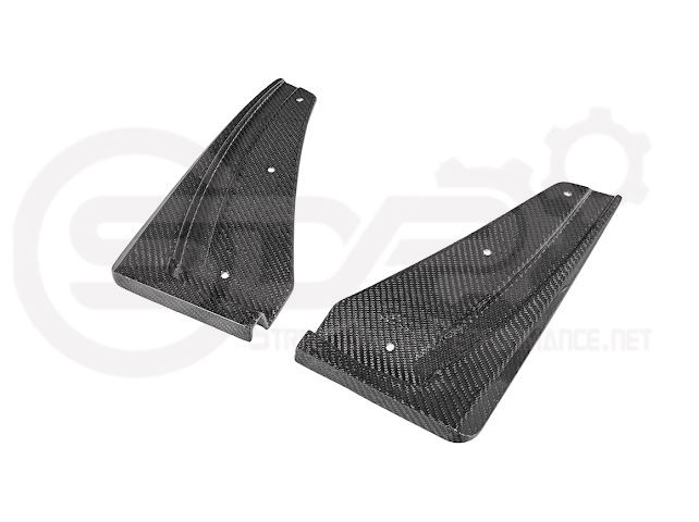 Pair of black carbon fiber front and rear mud flaps for 2022-up Cadillac CT5-V Blackwing by Street Driven Performance.