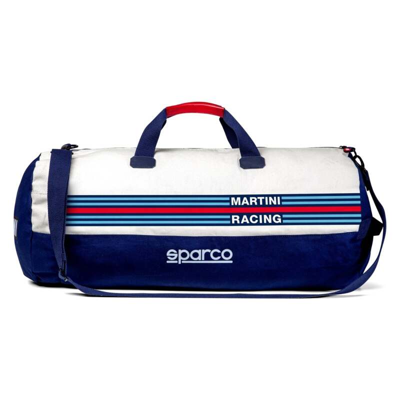 Sparco Duffel Martini Sport Bag in black with white logo, durable fabric, and adjustable shoulder strap for sports and travel.
