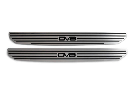 DV8 Offroad 2018-2019 Jeep Gladiator JL front sill plates in black, designed as exterior body armor for 2-door Jeep Gladiator.