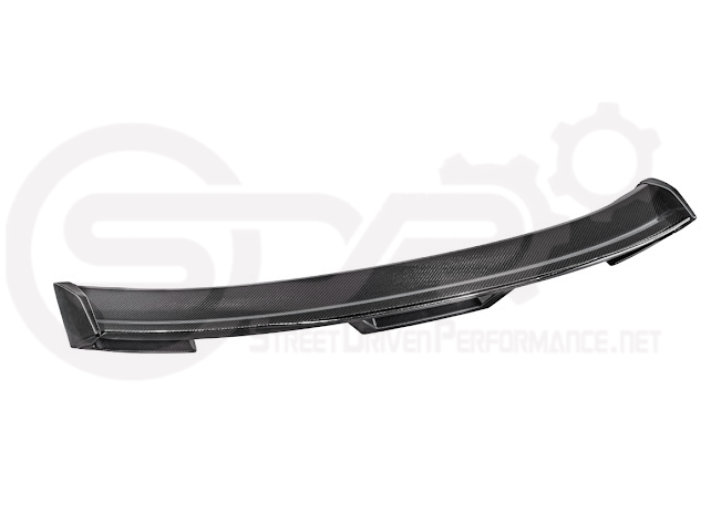 Ford Mustang Dark Horse style carbon fiber rear wickerbill spoiler wing, designed for 2015-2023 models, by Street Driven Performance.