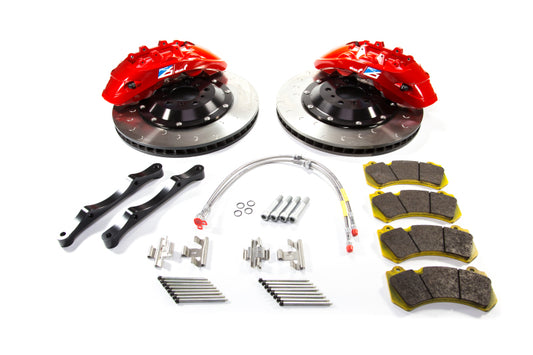 Alcon big brake kit for Nissan GT-R R35, includes red 412x36mm rotors and 6-piston calipers on front axle.