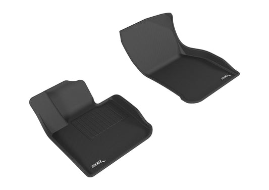Black rubber 3D MAXpider Kagu 1st row floormat for 2014-2019 Mini Hardtop 4-door vehicle interior protection.
