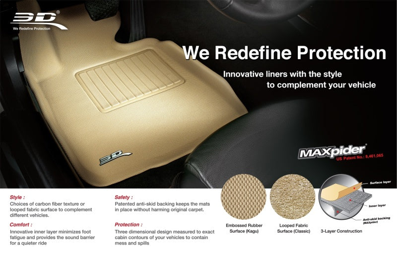 3D MAXpider black rubber floor mats for 2019-2023 Genesis G70 RWD, Kagu 1st and 2nd row, durable automotive interior protection