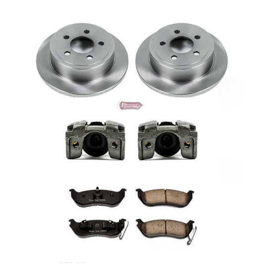 PowerStop OE rear brake kit with calipers for Jeep Liberty 2003-2007, including brake rotors and hardware for reliable stopping power.