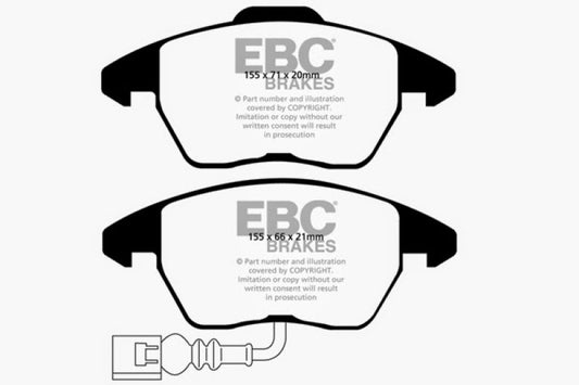 EBC Redstuff front brake pads for Audi TT 2007-2009 2.0 Turbo, performance brake pads with red friction material