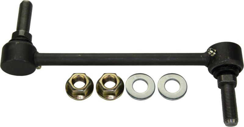 Moog front sway bar endlink for Land Rover Range Rover Sport (2014-2022) showing the metal component with bushings and mounting hardware.