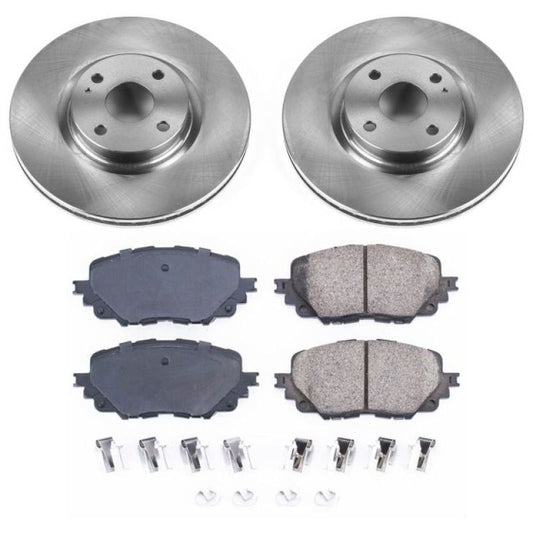 PowerStop OE front brake kit for 2017-2019 Fiat 124 Spider showing brake rotors and pads installed