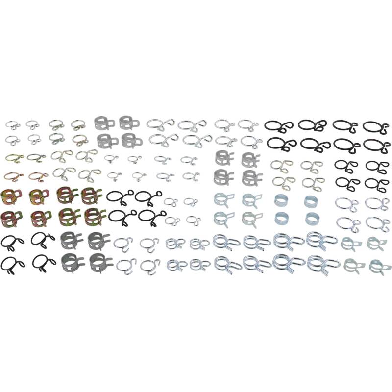 All Balls Racing fuel clamp kit for hoses, shown with various clamps and fittings for secure fuel line connections.