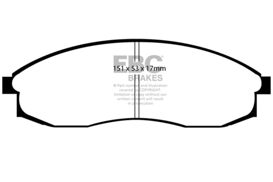 EBC Redstuff front brake pads for Nissan Skyline R33 GTS 2.5, high-performance brake pads for enhanced stopping power.