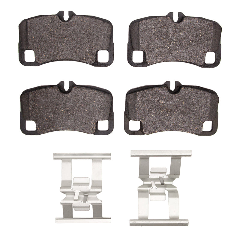 R1 Concepts rear semi-metal brake pads and hardware kit for Porsche 911 2007-2013, OE replacement brake components.