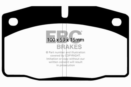EBC Ultimax2 front brake pads for Lotus Elan M100 1.6 Turbo, OE style, showing the brake pad shape and friction surface.