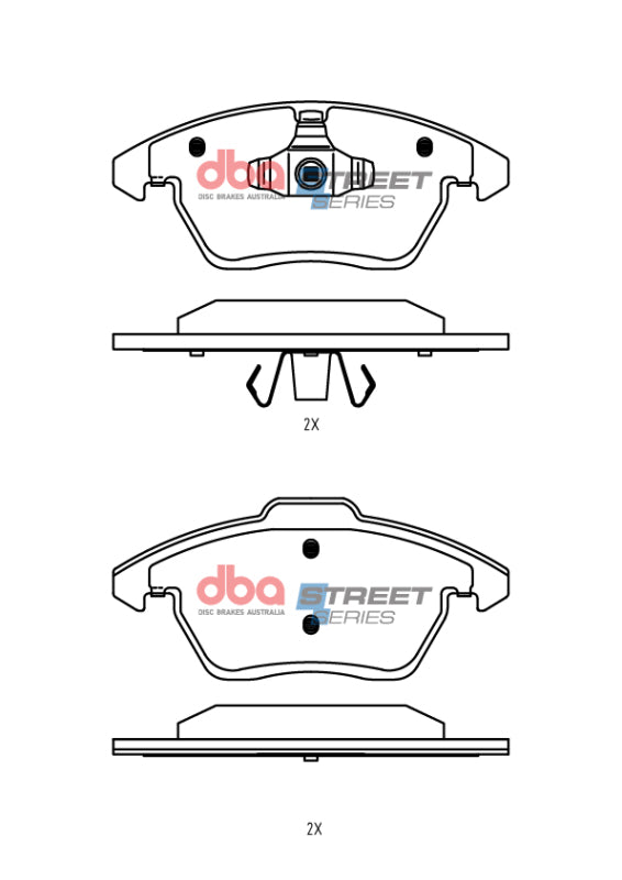 DBA OE front street series brake pads for Scion FR-S 13-24 with 292mm front rotor, shown installed on vehicle.