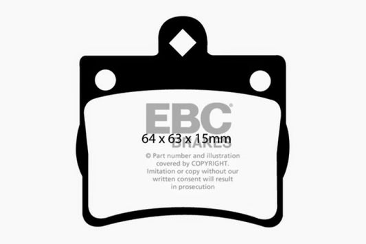 EBC Ultimax2 rear brake pads for Mercedes-Benz C220 W202 2.2, single pin OE-style brake pads, shown in the image.